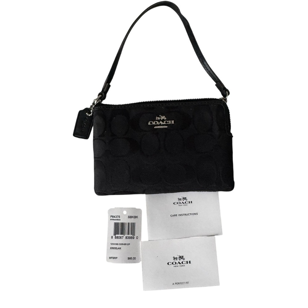 COACH F64375 Corner Zip Wristlet In Signature Canvas Card Case Wallet NWT